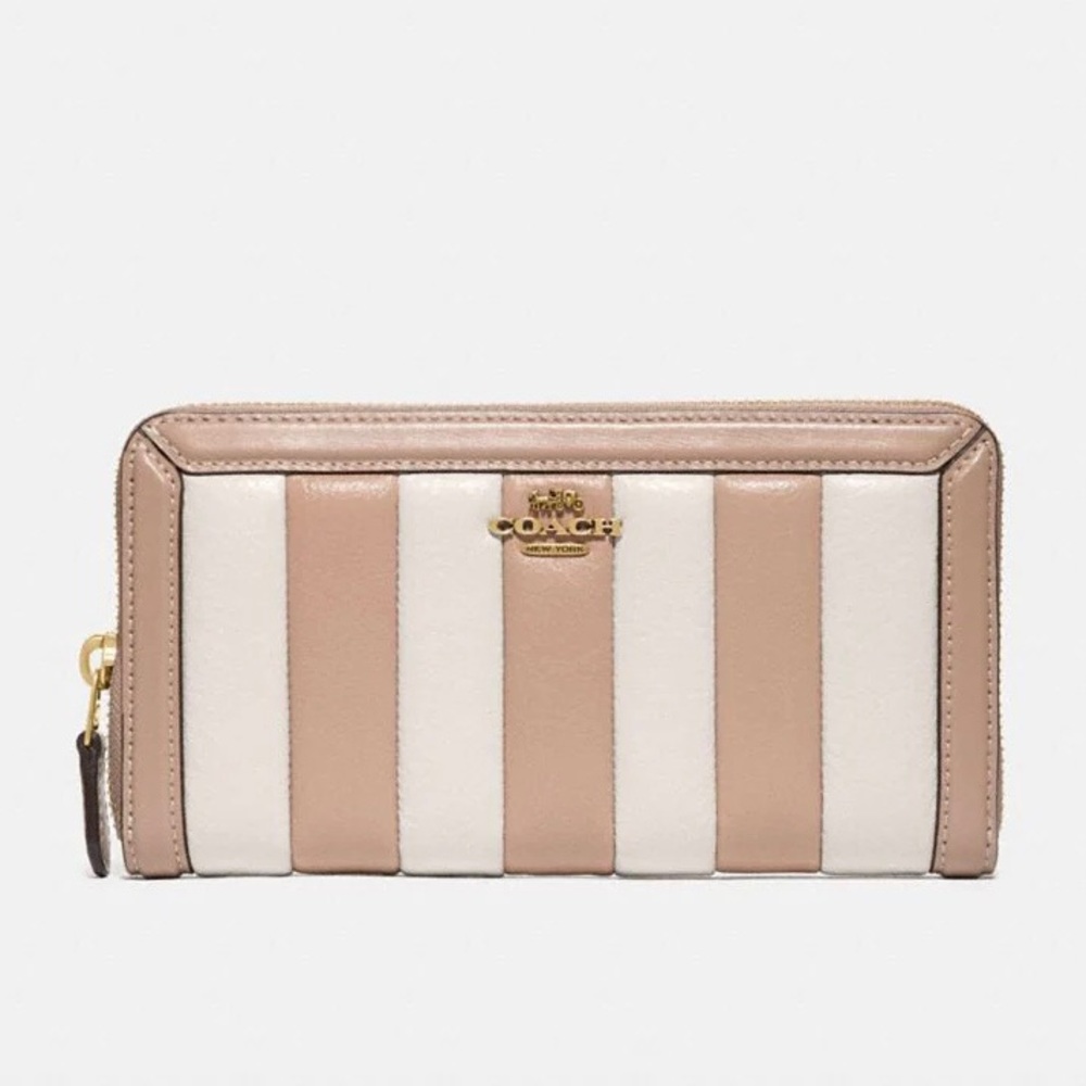 Coach Accordion Zip Wallet Color block Quilting Taupe Multi Leather Medium NWT